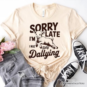Sorry I'm Late Funny Lamb T-Shirt, Retro Dilly Dallying White and Natural Tee for Quirky Women| OrnamentallyYou - 1 of 4