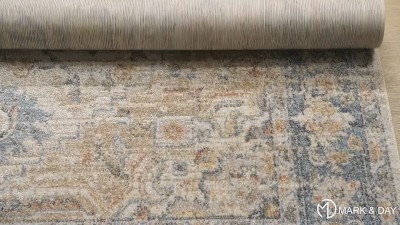 Estill Blue and Beige Washable Polyester Runner Rug 2'7" x 7'3"