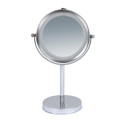 Elle Vanity Mirror with LED Lights 1x & 3x Magnification, Double-Sided LED Lighting Chrome Finish, Battery Operated 5.75-Inch Diameter