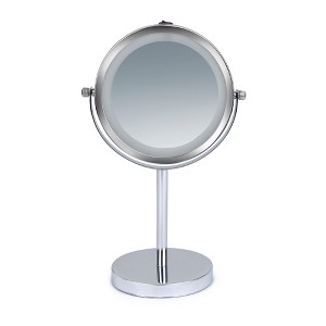 Elle Vanity Mirror with LED Lights 1x & 3x Magnification, Double-Sided LED Lighting Chrome Finish, Battery Operated 5.75-Inch Diameter - 1 of 4