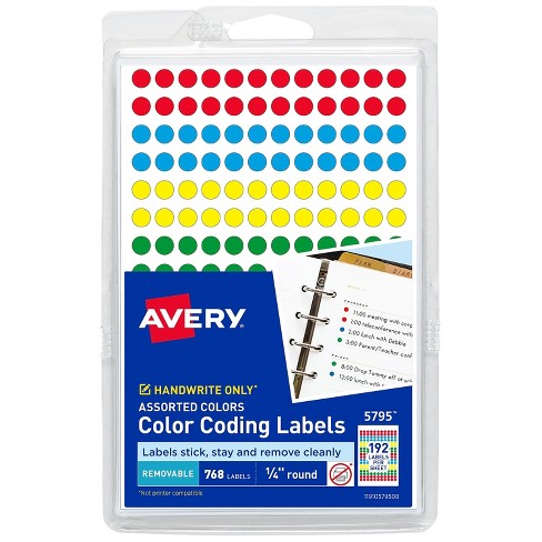 Avery Handwrite Only Removable Round Color-Coding Labels 1/4 dia Assorted  768/Pack 05795