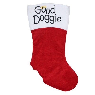 Northlight 19" Red and White Embroidered Halo "Good Doggie" Christmas Stocking with Cuff