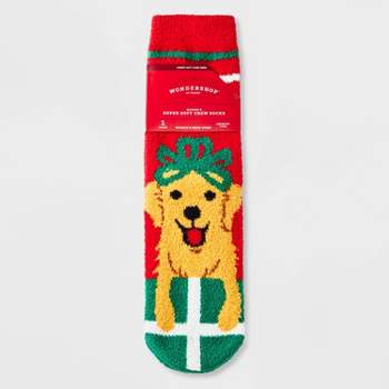 Women's Holiday Golden Retriever Cozy Crew Socks with Gift Card Holder - Wondershop™ Red/Green 4-10