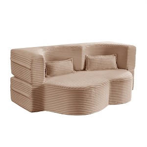 XINGHANZHENXUAN Modern Floor Sofa with 2 Pillows, Full Size Plush Corduroy Foldable Mattress for Living Room - 1 of 4