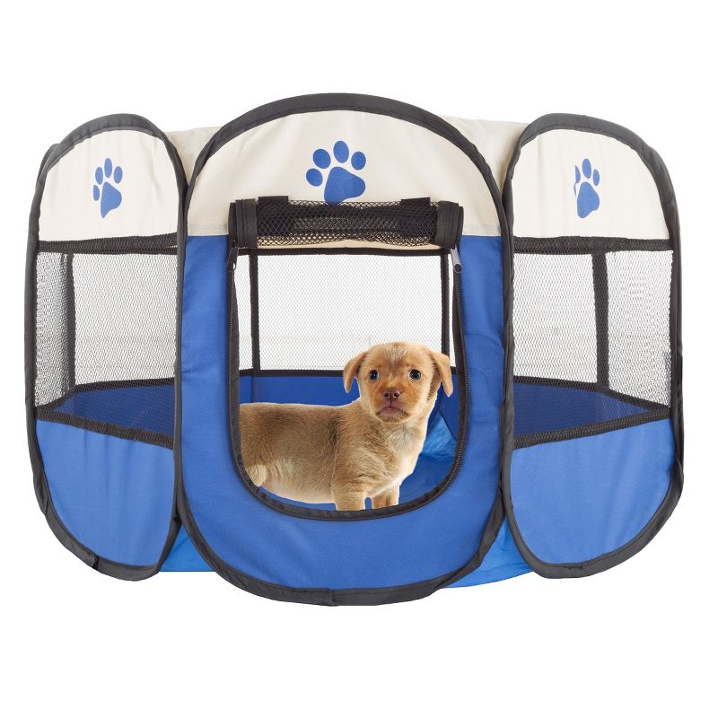 Pet Adobe Pop-Up Pet Playpen With Carrying Case – Portable Indoor/Outdoor Pet Enclosure - Blue, 2 of 7