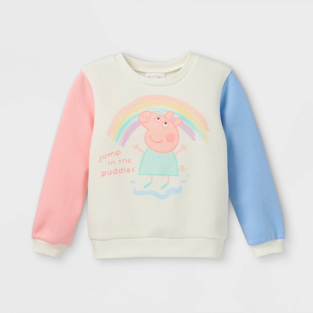 Size 2T Toddler Girls' Peppa Pig Fleece Crew Neck Pullover - Cream 2T, Ivory