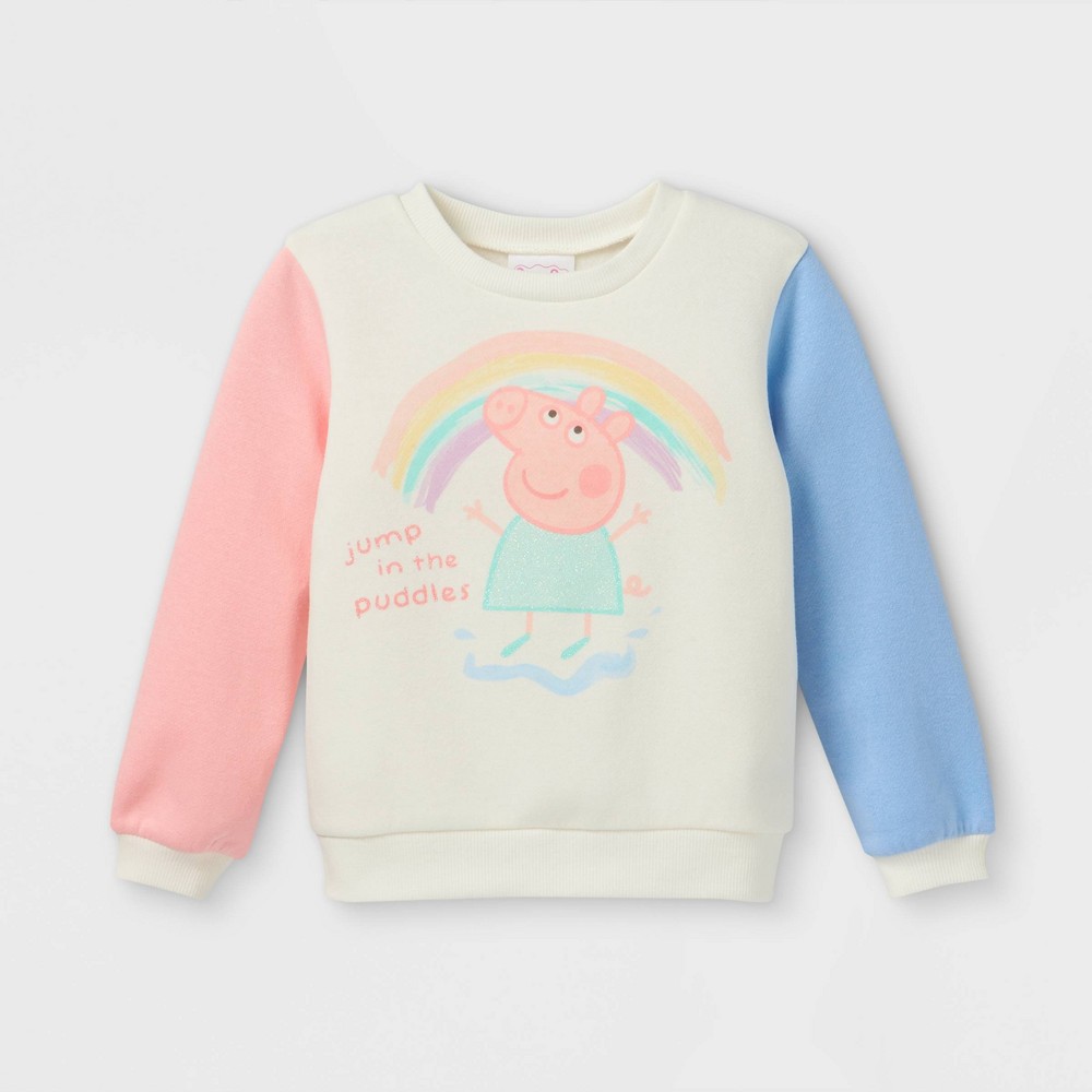 Size 2T Toddler Girls' Peppa Pig Fleece Crew Neck Pullover - Cream 2T, Ivory