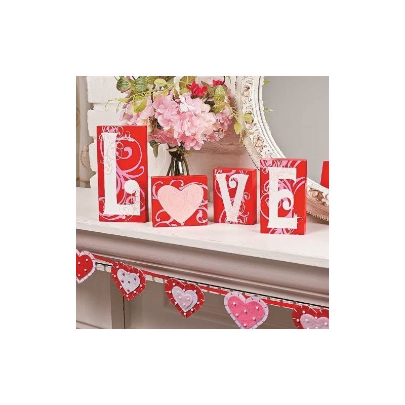 Fun Express Red Love Wood Blocks With Heart Home Décor 4 Pieces, 1 of 4