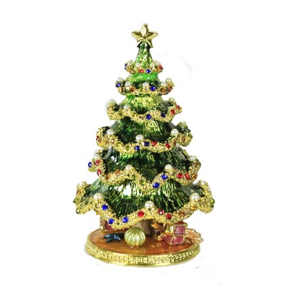 Hinged Trinket Box 3.5" Christmas Tree Box Magnetic Star Decorated  -  Decorative Figurines