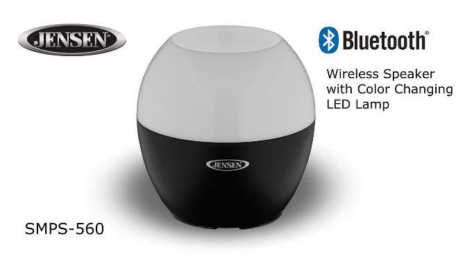 JENSEN SMPS-560 Bluetooth Wireless Speaker with Color Changing LED Lamp, 2 of 7, play video