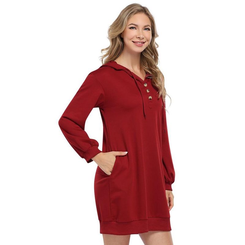 WhizMax Hoodies for Women Long Sleeve Sweatshirt Button Drawstring Casual V-neck Hoodie Dress, 5 of 8
