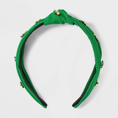 St. Patrick's Day Clover and Horseshoe Top Knot Headband - Green