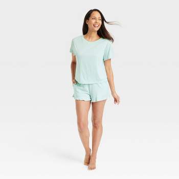 Women's Beautifully Soft Short Sleeve Notch Collar Top and Shorts Pajama  Set - Stars Above™ Green/Floral XL