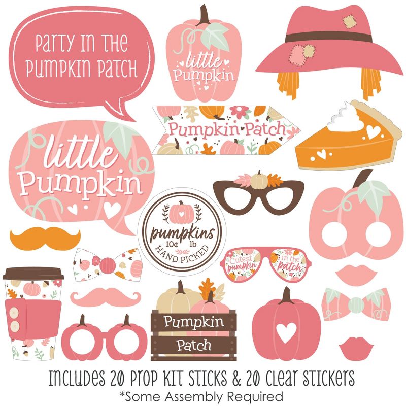 Big Dot of Happiness Girl Little Pumpkin - Fall Birthday Party or Baby Shower Photo Booth Props Kit - 20 Count, 2 of 7