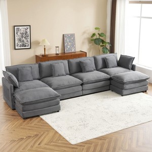 NicBex Couches for Living Room 149.6" Modular Sectional Sofa L-Shape Corduroy Upholstered Sofa Couch with Side Storage Pockets and Ottoman, Dark Grey - 1 of 4