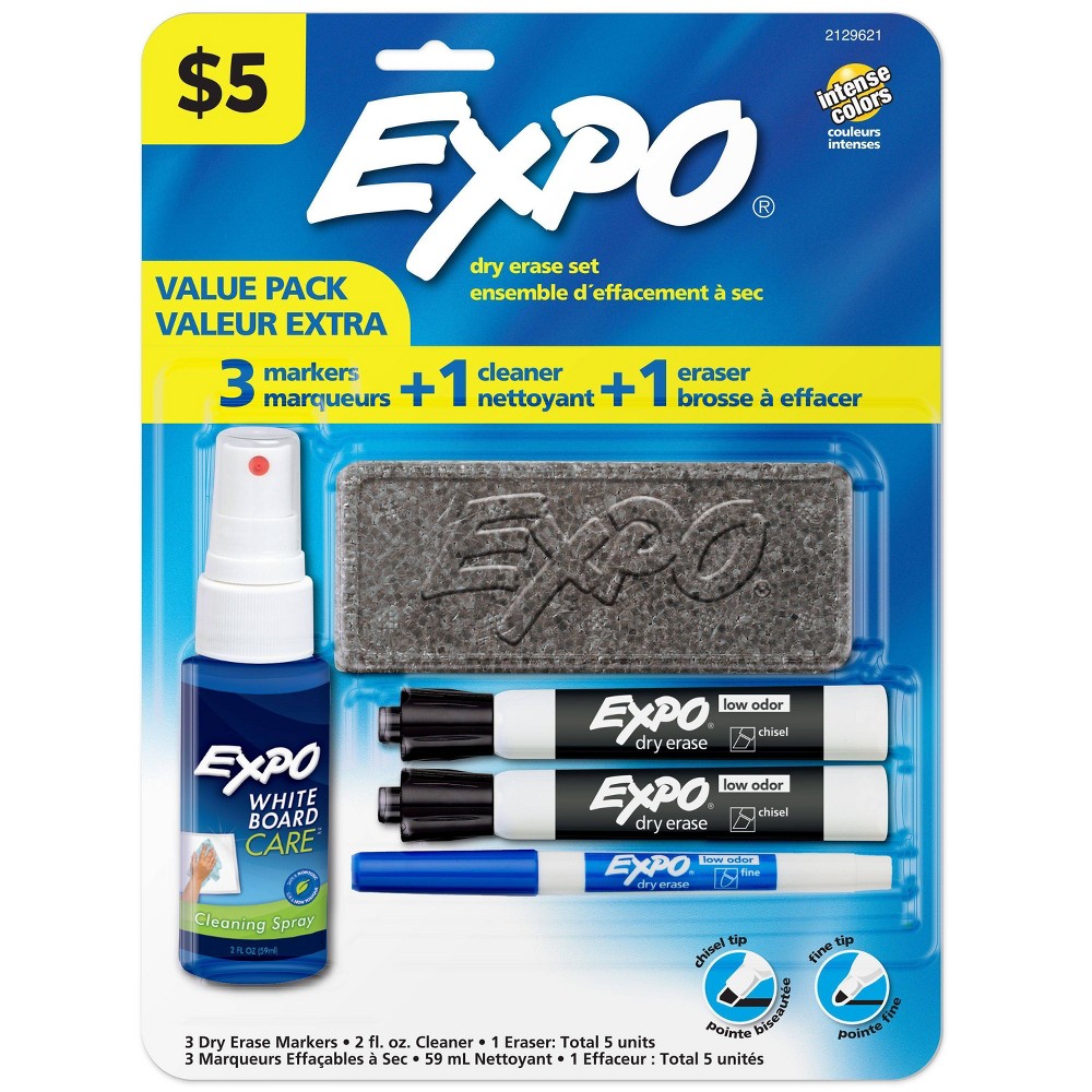 Expo 5ct Dry Erase Value Pack With 3 Markers, Cleaner and Eraser