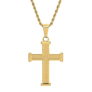 Steeltime 24" 18k gold plated stainless steel cross pendant - 1 of 4