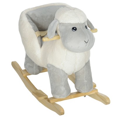 Qaba Baby Rocking Horse Sheep, Plush Lamb Rocker, Rocking Animal with Seat Belt, Sounds & Pedals for Kids 18-36 Months, Gray