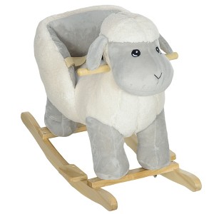 Qaba Baby Rocking Horse Sheep, Plush Lamb Rocker, Rocking Animal with Seat Belt, Sounds & Pedals for Kids 18-36 Months, Gray - 1 of 4