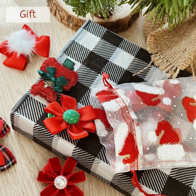 Festive Holiday Organza Drawstring Gift Bags, Set of 20