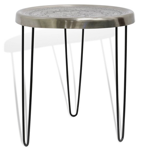 Metal With Paper Clip Legs Round Side Accent Table Silver black