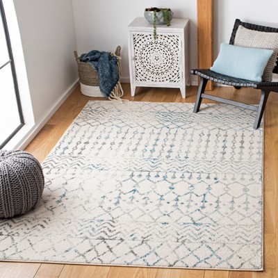 Ivory and Turquoise Synthetic Reversible Runner Rug 2'x5'