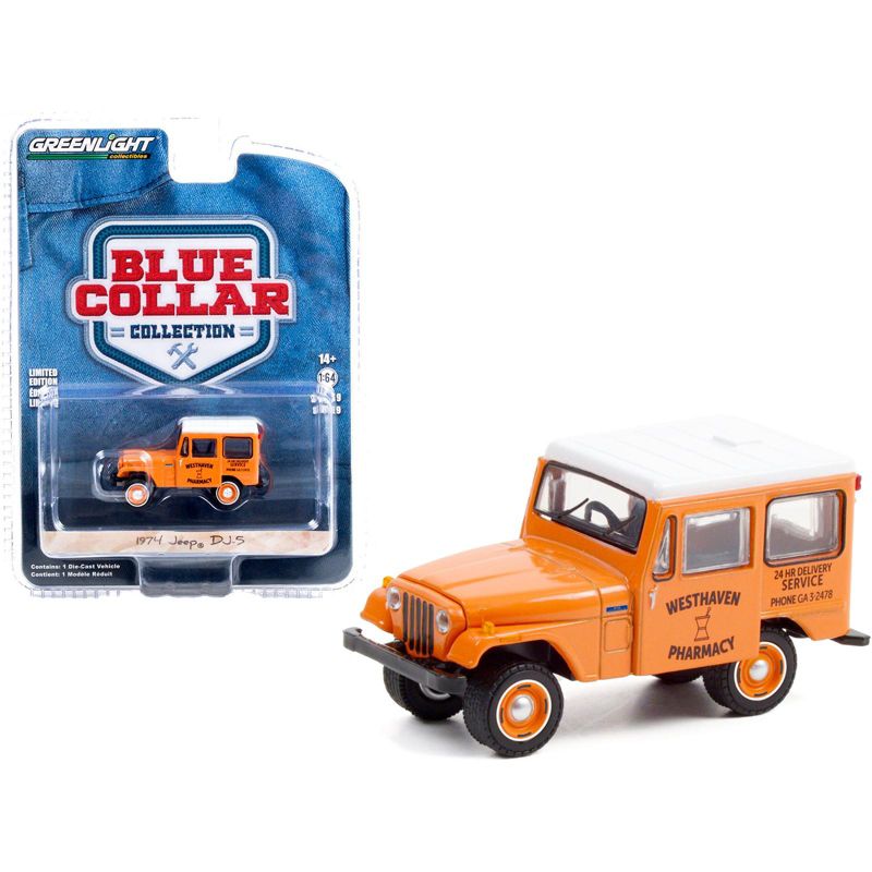 1974 Jeep DJ-5 "Westhaven Pharmacy" Orange with White Top "Blue Collar Collection" Series 9 1/64 Diecast Model Car by Greenlight, 1 of 4