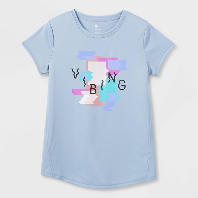 Girls' Short Sleeve 'Vibing' Graphic T-Shirt - All in Motion™ Dark Blue