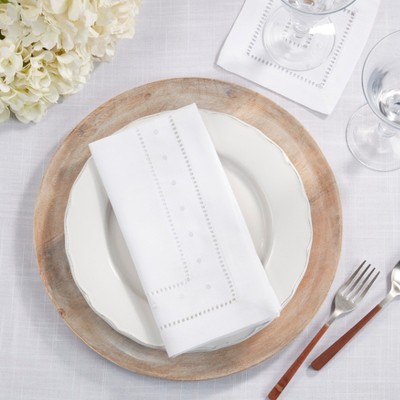 White Hemstitch Embroidered 12" Square Napkin Set