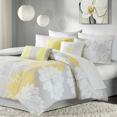 Lyngins 7-Piece Cotton Sateen Comforter Set – Oversized Floral Print, 15" Bedskirt, Hypoallergenic, Oeko-Tex Certified, Queen Bedding Set