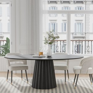 Cone Wide Strip With Concave Wood Color, Oval Dining Table With Oblique Cut Edge(Cone Base). - 1 of 4