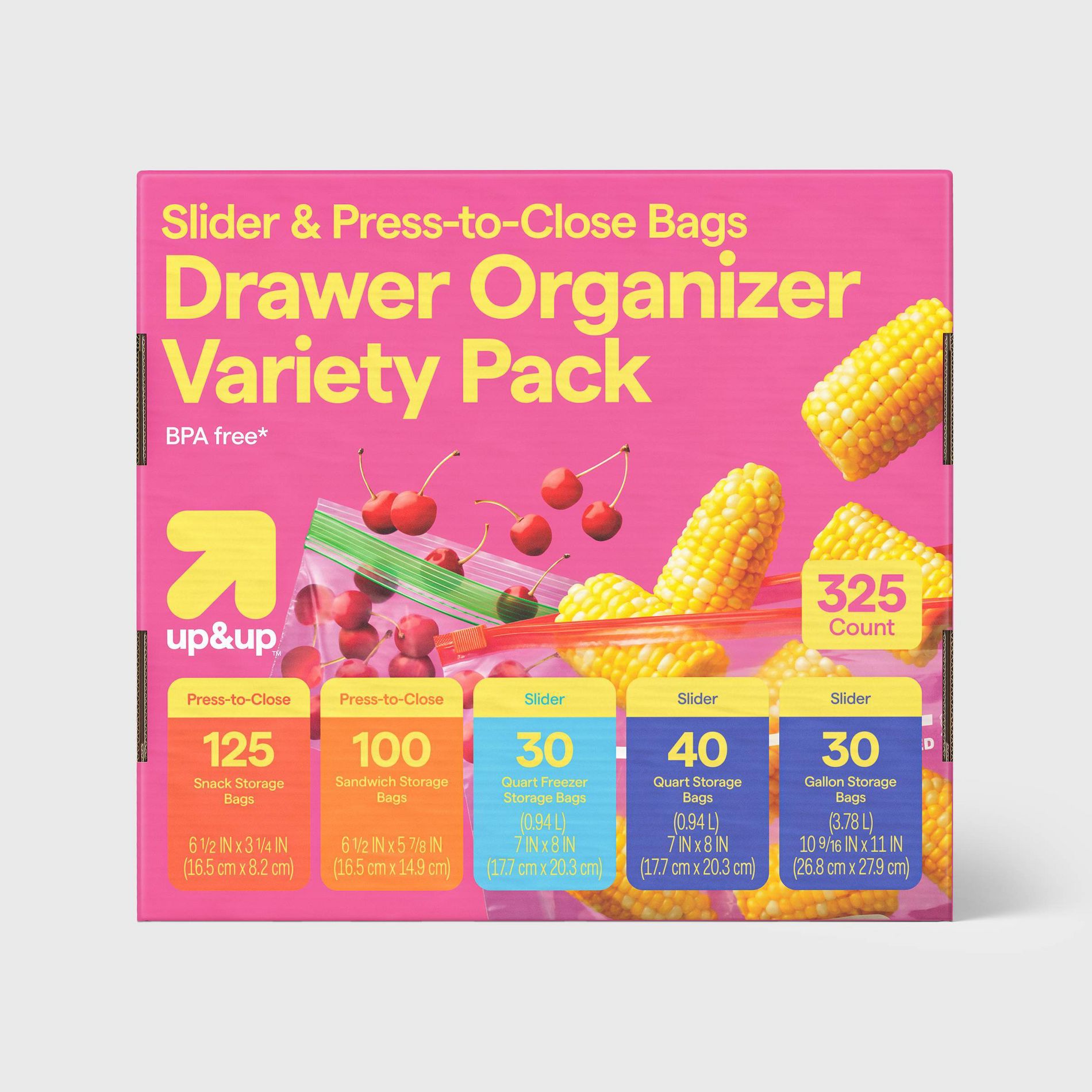 Slider and Press to Close Variety Pack Food Storage Bags - 325ct - up&up™