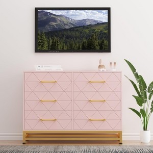 Jojoka 6 Drawer Dresser for Bedroom, Narrow Wooden Storage Organizer Cabinet with Metal Legs, for Living Room, Pink - 1 of 4