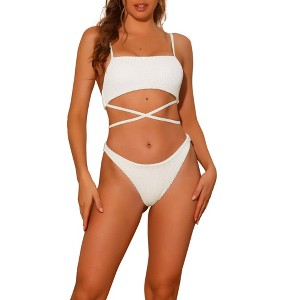 Elerevyo Women's Sporty Ribbed Bikini Lace-up Adjustable Spaghetti Straps Swimwear Bathing Suits 2 Pieces - 1 of 4