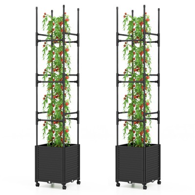 Tangkula 1pc/2pcs Raised Garden Bed with Trellis and Wheels Self-Watering Planter Box with 3 Heights & Detachable PE-Coated Metal Tubes