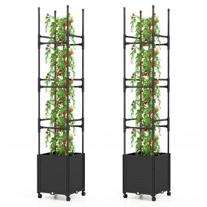Tangkula 1pc/2pcs Raised Garden Bed with Trellis and Wheels Self-Watering Planter Box with 3 Heights & Detachable PE-Coated Metal Tubes - 1 of 4