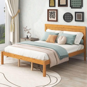 Streamdale Platform Bed Frame with Headboard, Wood Slat Support, No Box Spring Needed, Queen, Oak - 1 of 4