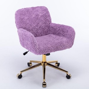 QingMoon Faux Fur Office Chair, Adjustable Desk Chair, Swivel Computer Chair, Modern Makeup Chair with Tilt Backrest for Vanity Room, Home Office - 1 of 4