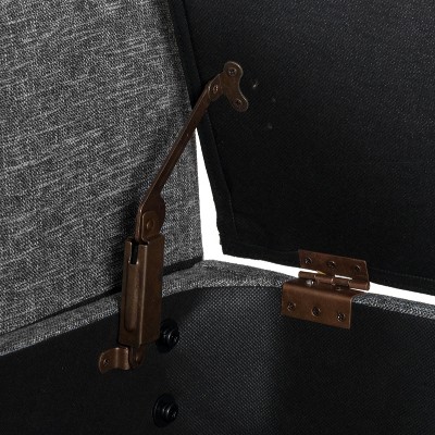 Gray Tweed Upholstered Storage Bench with Walnut Legs