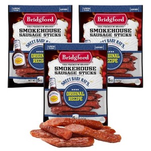 Bridgford Sweet Baby Ray’s Smokehouse Sausage Sticks Original 5 oz - High Protein Smoked Sausage Sticks for Your Dietary Preferences - 1 of 4