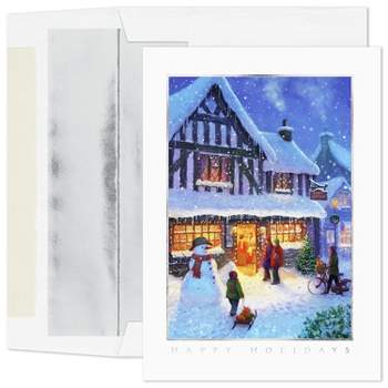 Masterpiece Studios Holiday Collection 16-Count Boxed Christmas Cards with Foil-Lined Envelopes, 7.8" x 5.6", Happy Holiday Scene (965800)