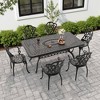 (7-PC)Premium Black Cast Aluminum Patio Set - Weather-Resistant Outdoor Table & Chairs with Beige Cushions, Umbrella Hole Included - 2 of 4