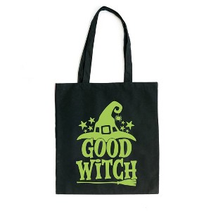 City Creek Prints Good Witch Broom Canvas Tote Bag - 15x16 - Black - 1 of 2