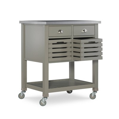 Gray Stainless Steel Top Kitchen Cart with Storage Drawers