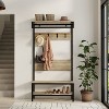 TiramisuBest Natural Oak Hall Tree: Multistorage Marvel with 1 Mirror and Adjustable Legs for Customized Functionality! - 2 of 4