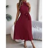 Women's Summer Sleeveless Halter Neck Pleated Midi Cocktail Dresses A Line Flowy Beach Sun Dress with Belt - 2 of 4