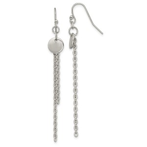 Chisel Stainless Steel Polished Disc with Chain Dangle Earrings with Shepherd Hook - 1 of 4