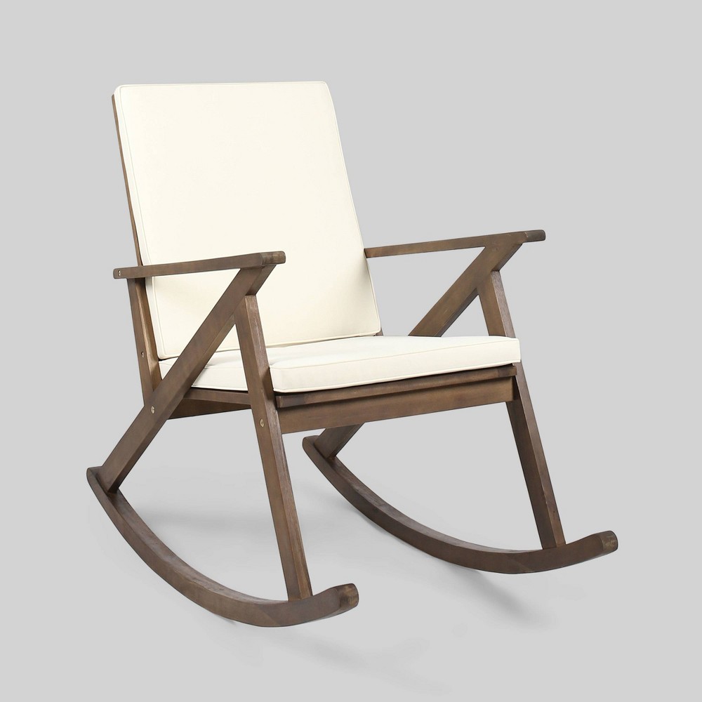 Gus Acacia Wood Patio Rocking Chair: Weather-Resistant with Cushion - Christopher Knight Home