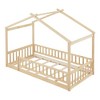 CAVINAS Modern Twin Size Platform Bed Frame with Roof & Fence, Pine Wood Kids Bed Frame, Toddler Bed, House Floor Bed —Semi-Enclosed Play/Sleep Space - 4 of 4