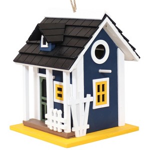 Sunnydaze 9.25" Charming Cottage Wood Hanging Bird House with Solar Light Blue - 1 of 4